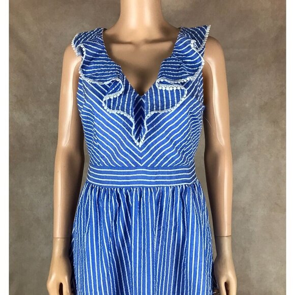 JULIA JORDAN Blue/White Striped Ruffled Dress 6 - Picture 3 of 10